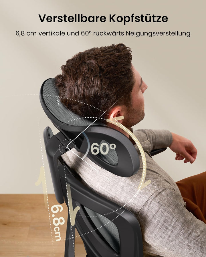 ProtoArc EC100 Ergonomischer Bürostuhl – Computer-Schreibtischstuhl mit 10 cm dickem Federkissen, Le