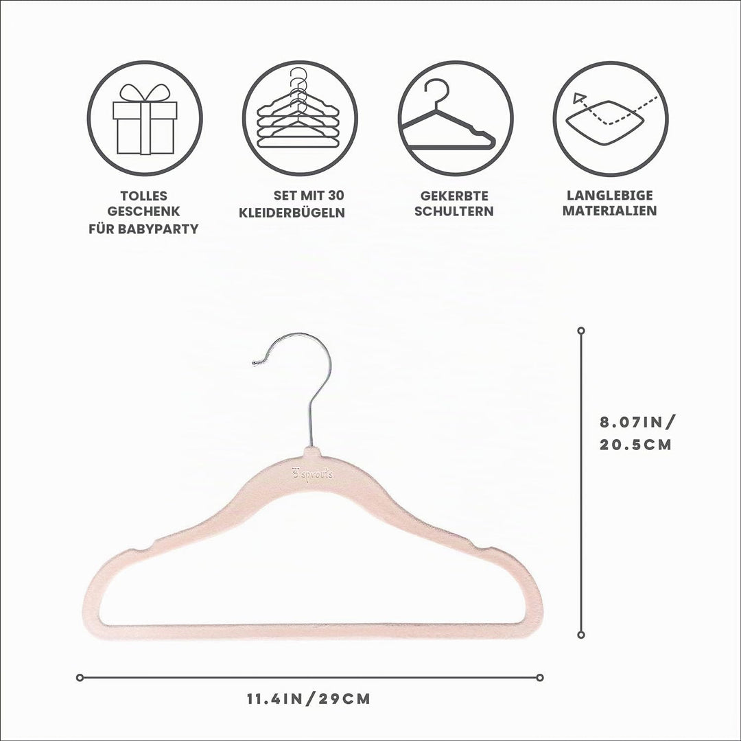3 Sprouts Kinder Kleiderbügel aus Samt - rutschfest & Robust - Ideal für Baby- & Kleinkinderkleidung