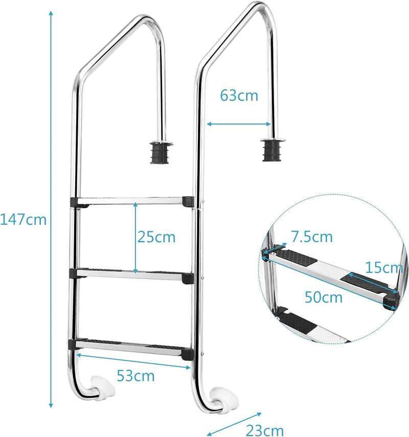 COSTWAY 3 stufiger Edelstahl Poolleiter, Schwimmbad Leiter bis 150kg belastbar, Einstiegsleiter Silb