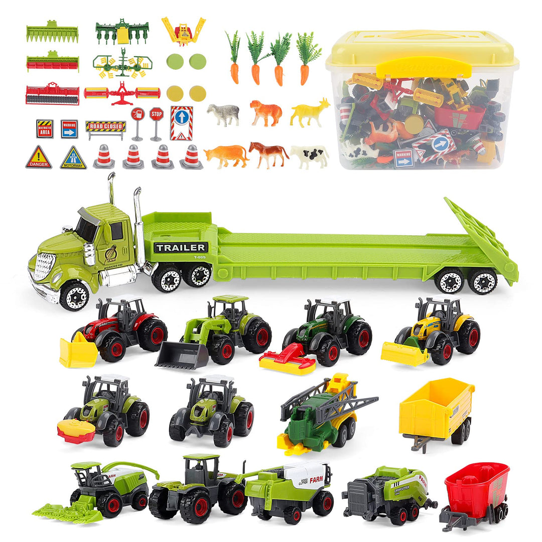 deAO 31 Stück Bauernhof Spielzeug, Druckguss Auto Set Inkl. Mähdrescher Spielzeug Set|Traktor Mit An