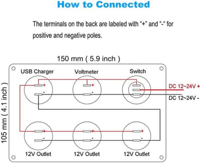 TOTMOX 12V/24V Auto-Bedienfeld mit Dual-USB-Ladegerät, Zigarettenanzünder, Schaltbedienfeld für Auto