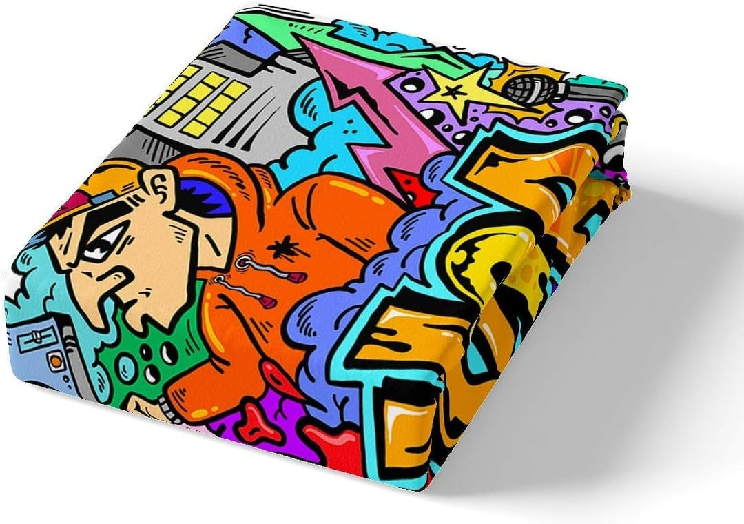 Graffiti-Bettwäsche-Set für Kinder, Hip-Hop-Thema, Radio, Rock, Jugendliche, Bettdeckenbezug, für Ju