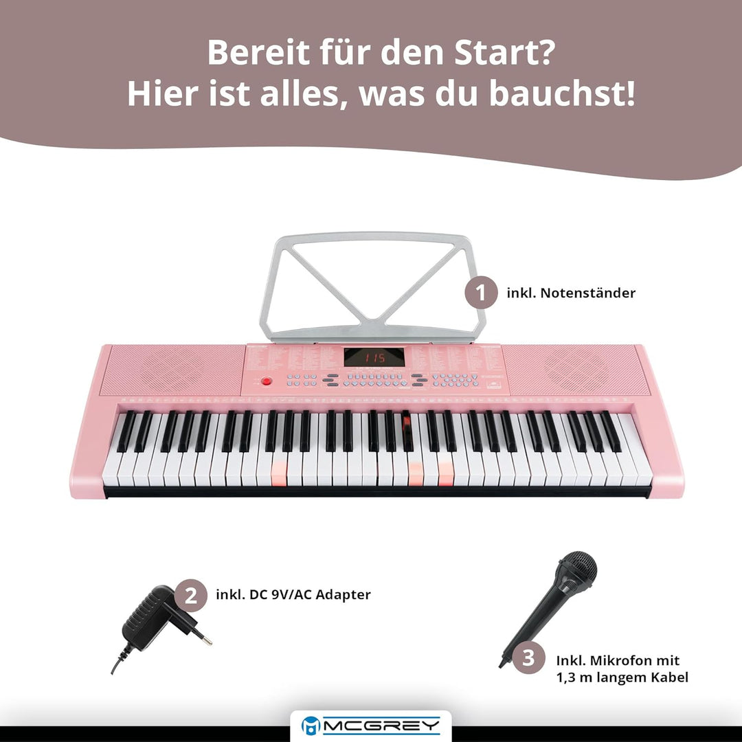 McGrey LK-6120-MIC Keyboard Set - Einsteiger-Keyboard mit 61 Leuchttasten - 255 Sounds und 255 Rhyth