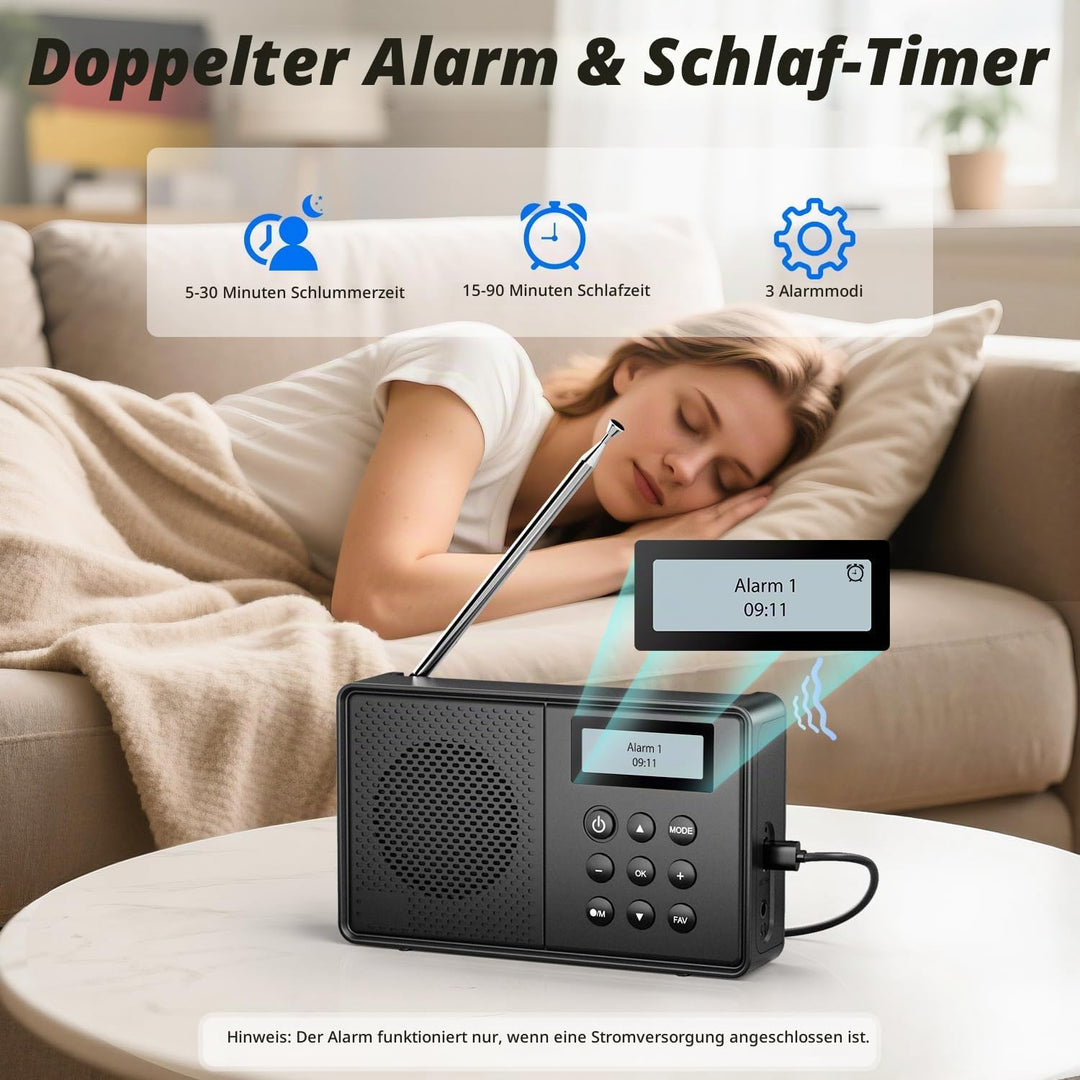 Arafuna DAB Plus Radio mit 40 Voreinstellungen, DAB Radio mit Bluetooth, 2200mAh Digitalradio, Dual