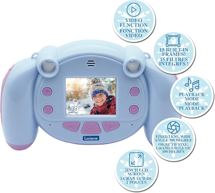 Lexibook DJ080FZ Frozen-Kinder-Digitalkamera mit Foto-und Videofunktion, Spiele, Blau/lila, Frozen