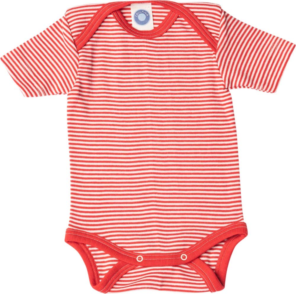 Cosilana, Baby Body Kurzarm, 70% Wolle, 30% Seide Rot Geringelt 50-56, Rot Geringelt 50-56