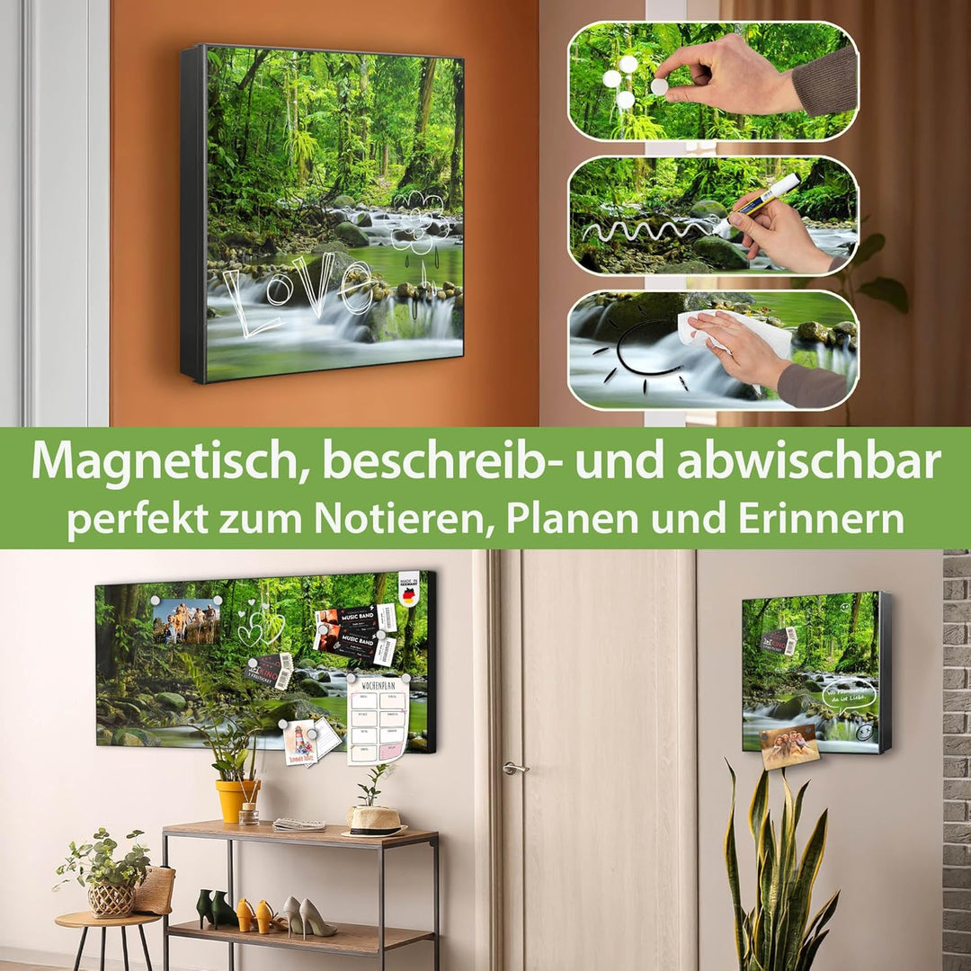 banjado® Grosser Schlüsselkasten Glas/Schlüsselbox 30cm x 30cm mit 50 Haken - Motiv Wasserfälle/Schl