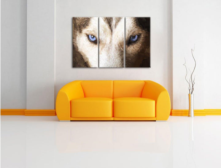 Pixxprint Husky mit eisblauen Augen als Leinwandbild/Grösse: 3 Teilig (120x80) cm/Wandbild/Kunstdruc