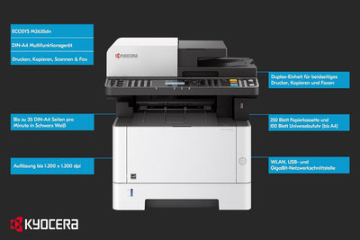 Kyocera Ecosys M2635dn Multifunktionsdrucker Schwarz Weiss. 35 Seiten pro Minute. Drucker Scanner Ko