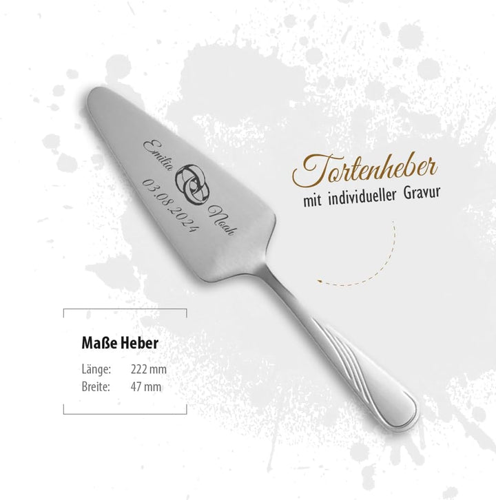 Tortenmesser + Kuchenheber Set mit eigener Gravur/Hochzeit Motiv Trauringe Geschenk Brautpaar Torten