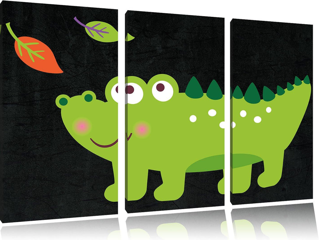 Pixxprint Niedliches Krokodil als Leinwandbild/Grösse: 3 Teilig (120x80) cm/Wandbild/Kunstdruck/fert