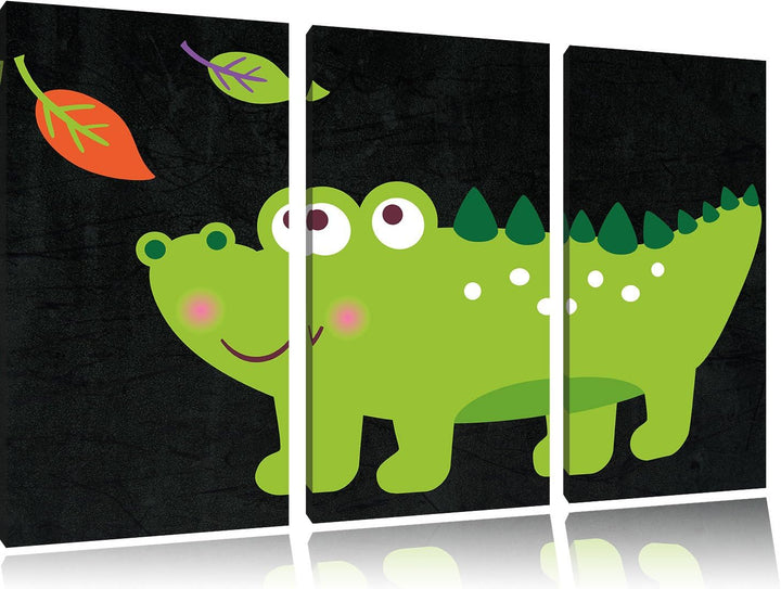 Pixxprint Niedliches Krokodil als Leinwandbild/Grösse: 3 Teilig (120x80) cm/Wandbild/Kunstdruck/fert