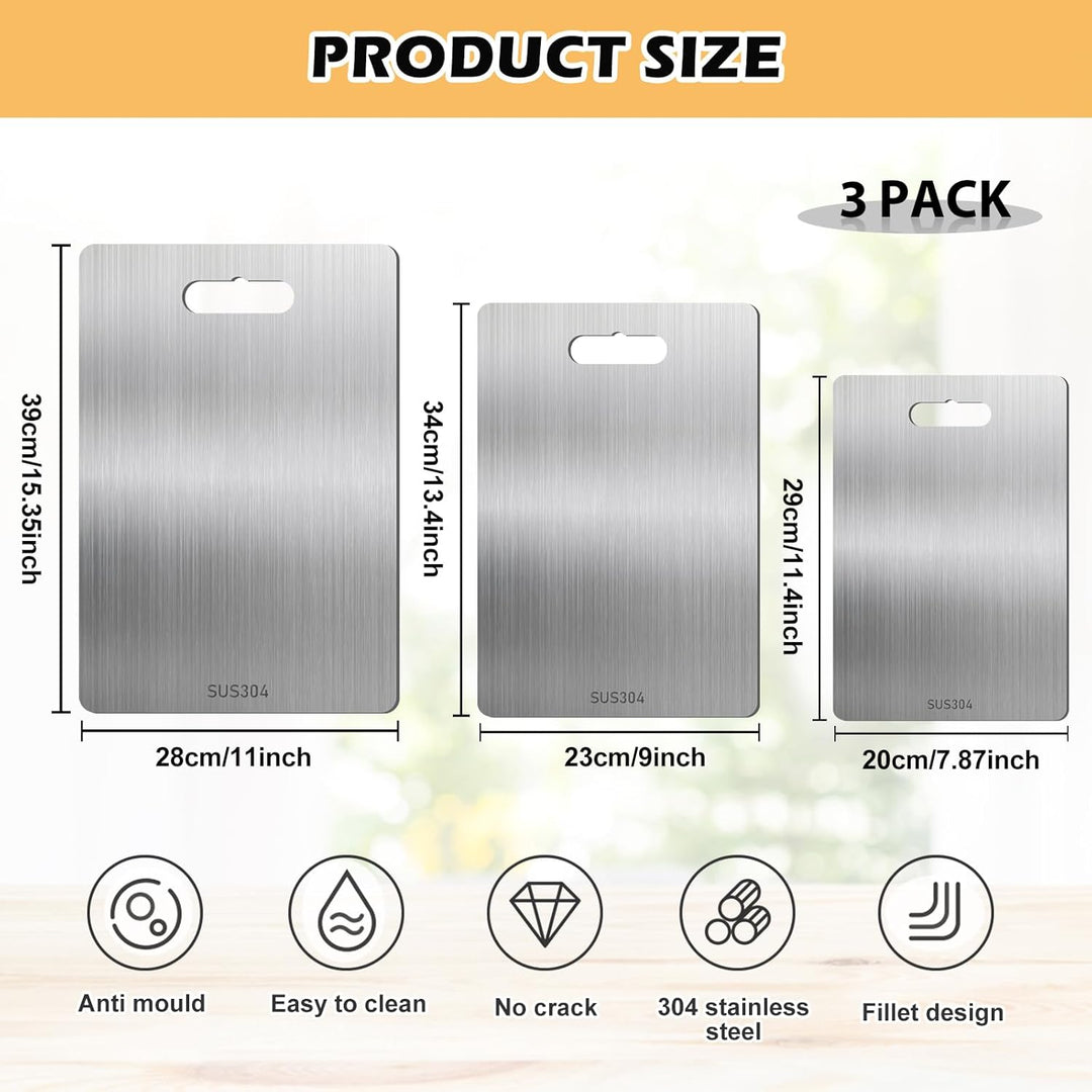 3 Stück Titan-Schneidebrett, 304 Schneidebrett Aus Edelstahl, Edelstahl-Schneidebrett, Dickes Metall