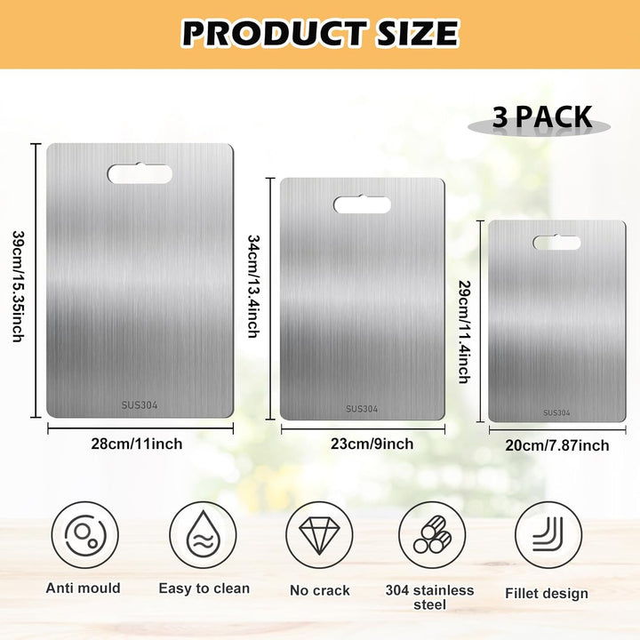 3 Stück 304 Schneidebrett Aus Edelstahl, Schneidebrett, Edelstahl-Schneidebrett, Dickes Metallschnei