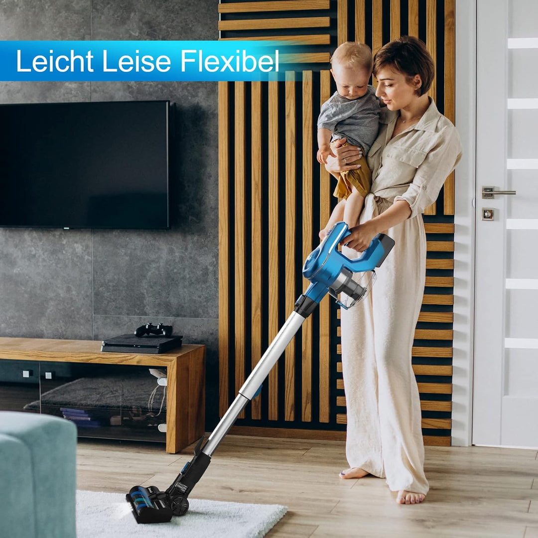 INSE Akku Staubsauger 25KPa Kabelloser Staubsauger Starke Saugleistung bis zu 45 Min Laufzeit, 1,2L