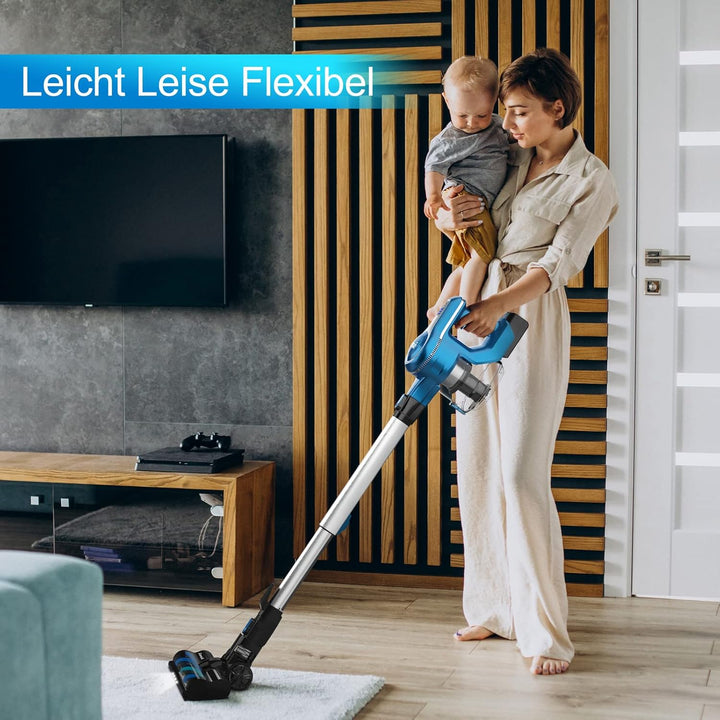 INSE Akku Staubsauger 25KPa Kabelloser Staubsauger Starke Saugleistung bis zu 45 Min Laufzeit, 1,2L