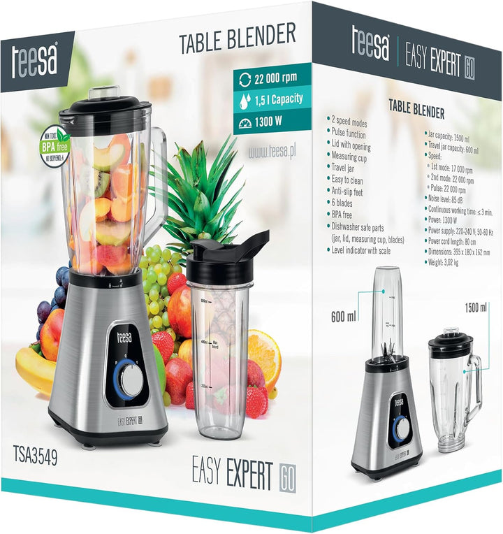 Teesa Easy EXPERT GO Bechermixer, Leistung: 1300 W, Glasbecher mit einem Fassungsvermögen von 1,5 l,