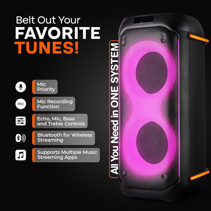 Pyle Bluetooth-Party-Lautsprecher 160W, Karaoke-System mit 2X 6,5", Mikrofon, Akku, USB/SD/FM/TWS, P