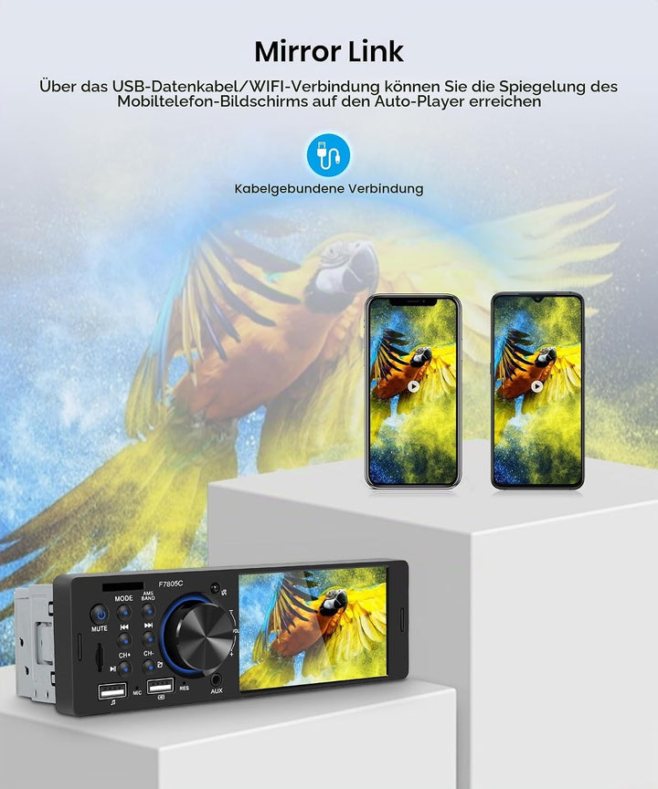 Rimoody Carplay 1 Din Autoradio mit Android Auto 4 Zoll Touchscreen Autoradio 1 Din mit Drehknopf mi
