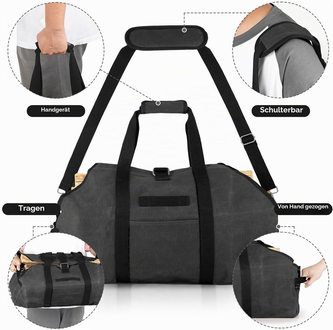 kaminholztasche Kaminholz Holzkorb Tragetasche Brennholztasche Kaminholzträger gewachstes Segeltuch