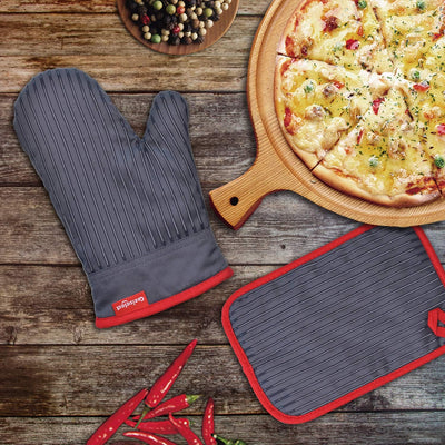 Coziselect Ofenhandschuhe, Hitzebeständige Topfhandschuhe und Topflappen Set, Silikon Anti-Rutsch De