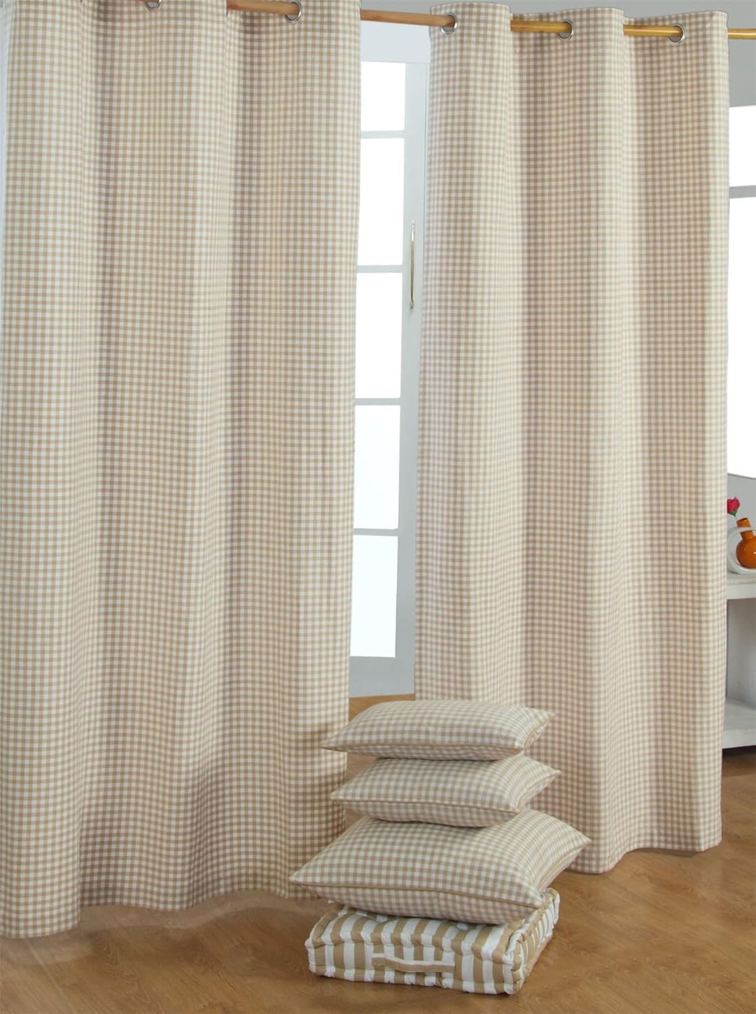 HOMESCAPES handgewobener Vorhang Ösenvorhang Dekoschal Gingham im 2er Set, 137 x 228 cm, 100% Reine