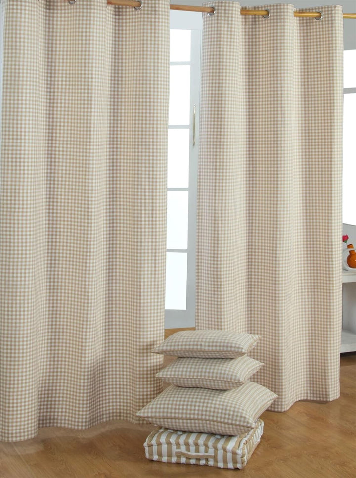 HOMESCAPES handgewobener Vorhang Ösenvorhang Dekoschal Gingham im 2er Set, 137 x 228 cm, 100% Reine