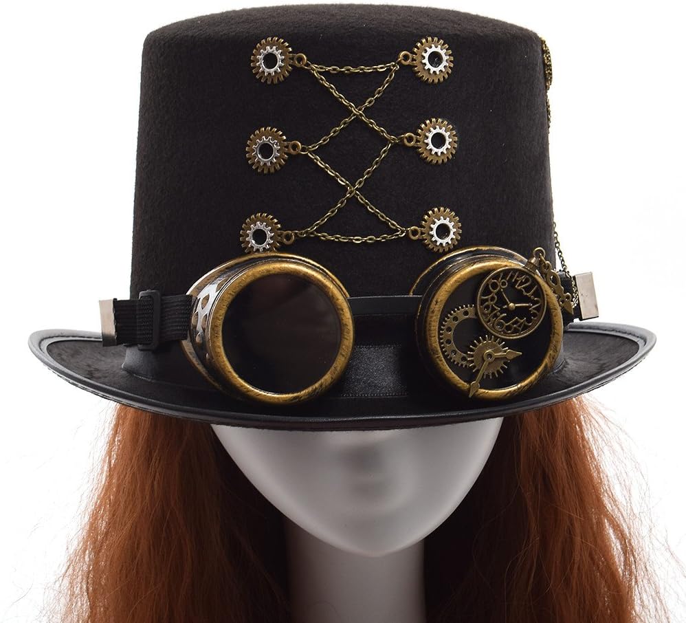 GRACEART Zauberkasten Steampunk Zylinder Hut Steampunk Herren and Steampunk Damen with Goggles, Gear