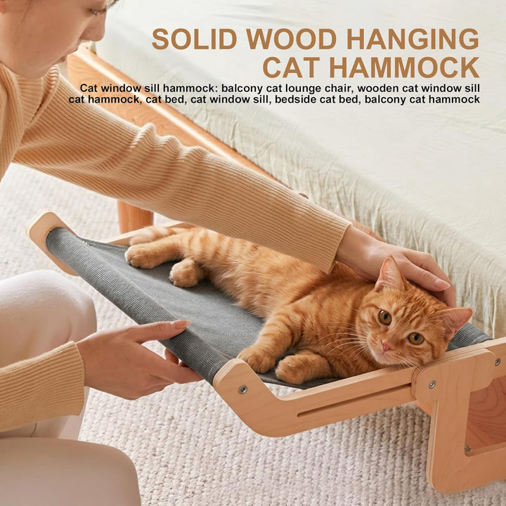 Katzen Hängematte für Fenster, Hängende Katzenhängematte, Katzenliege Balkon, Holz Katze Fenster Sit