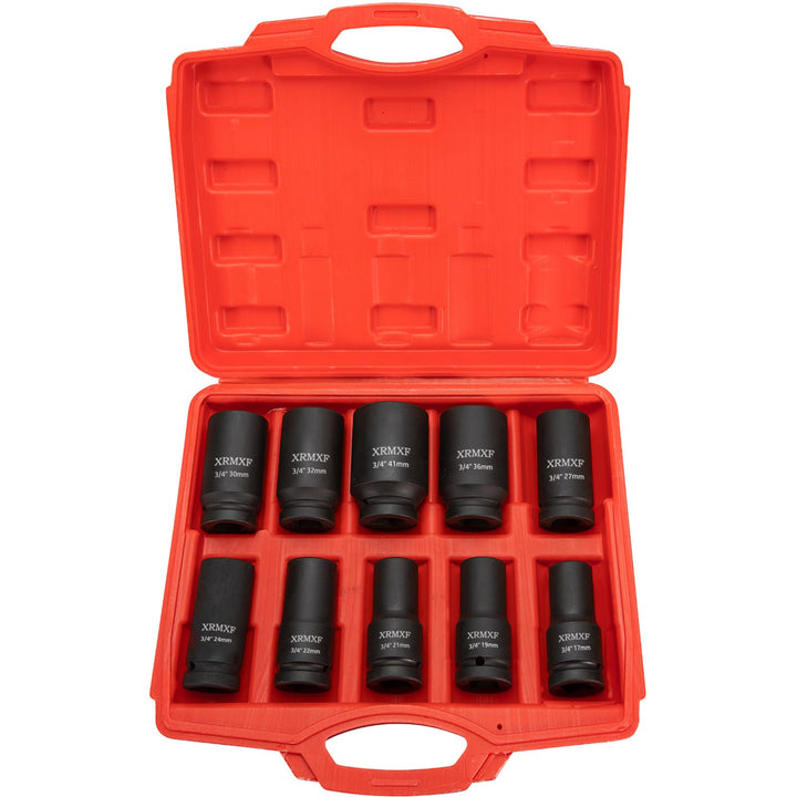 10tlg. Schlagschrauber-Nüsse 17-41mm Sechskant Nüsse -Metric 3/4" Kraft-Steckschlüssel-Einsatz Set (