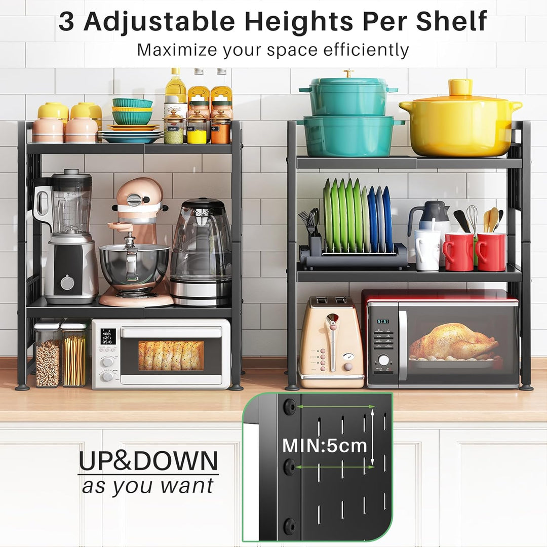 SAYZH Mikrowellen Regal, 3-stufiges Erweiterbares mikrowelle Regal Mikrowellenregal Organizer Küche