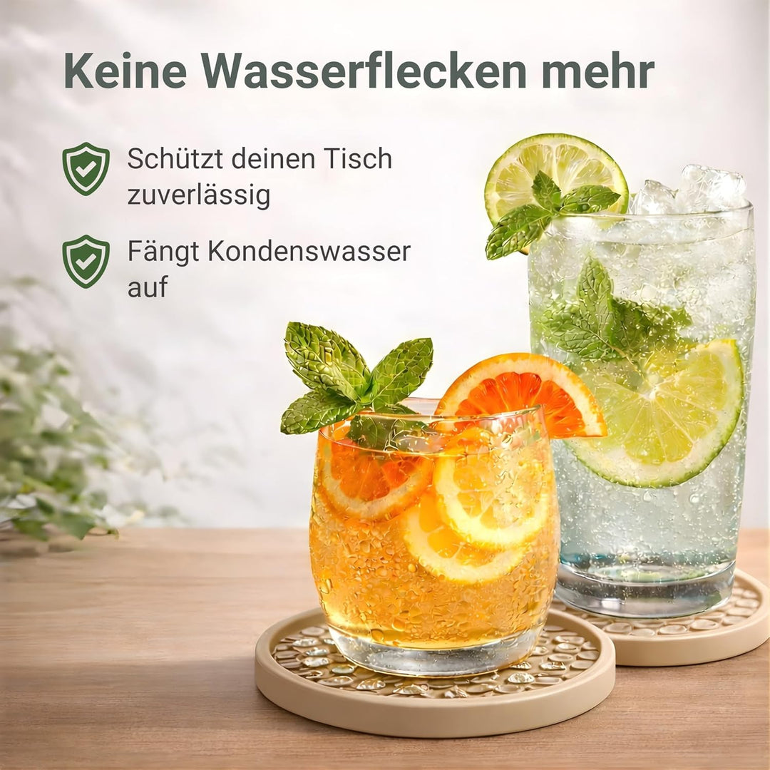 TESTNOTE SEHR GUT Gläser Untersetzer mit Tropfen Stopp, Spülmaschinenfest, Extra Dickes & rutschfest