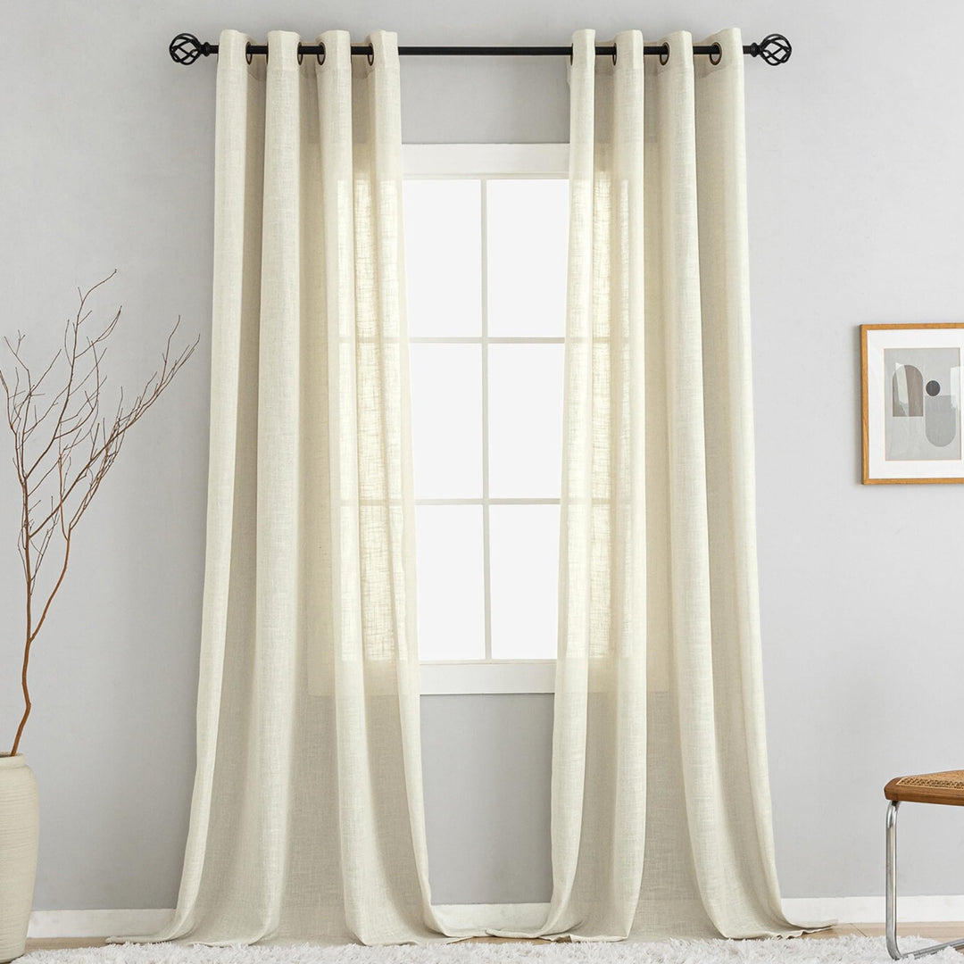VOILYBIRD Natürliche Leinenstruktur Vorhänge mit Ösen Leinen Gardinen für Fenster Wohnzimmer (Beige,