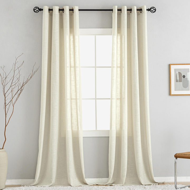 VOILYBIRD Natürliche Leinenstruktur Vorhänge mit Ösen Leinen Gardinen für Fenster Wohnzimmer (Beige,