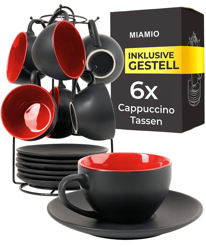 MIAMIO - 6 x 175 ml Tasse Cappuccino Tassen mit Unterteller & Ständer/Cappuccinotassen Set - Le Papi