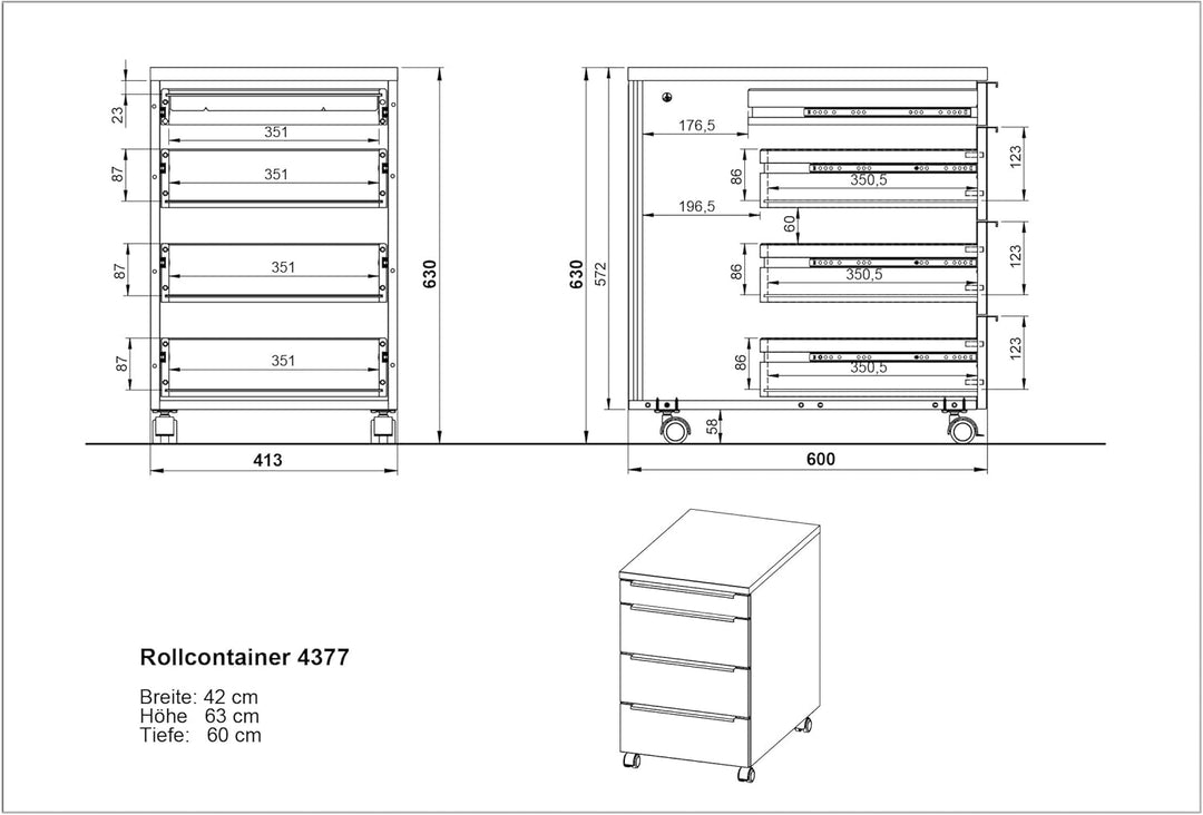 Germania Rollcontainer 4377-628, in Taupegrün, mit Utensilienfach, 42 x 63 x 60 cm (BxHxT), Taupegrü