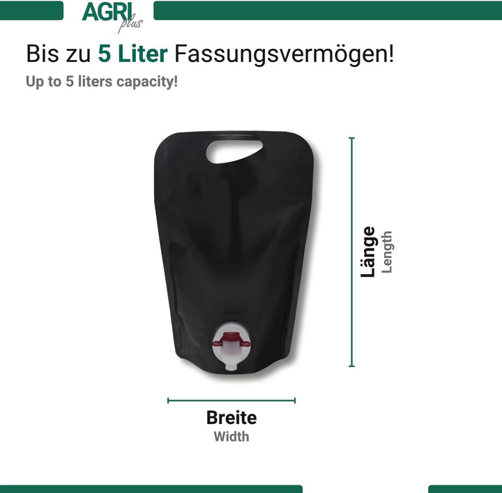 AGRI plus Standbodenbeutel in Schwarz I 0,75 Liter I 10 Stück I Hochwertige Saftbeutel mit Zapfhahn