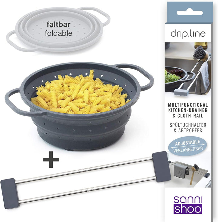 Sanni Shoo KOMBIPAKET: Faltbares Sieb, Seiher, Dämpfeinsatz 26 cm Ø UND drip.line Spültuch- und Uten