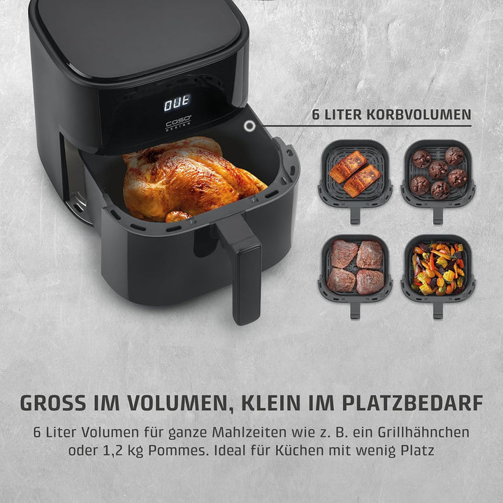 CASO AirFry 6.0 - Heissluftfritteuse, Airfryer, 6 Liter, Timer, Besonders Leise 38 db, Shake-Reminde