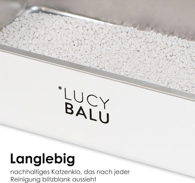 LucyBalu® Edelstahl Katzenklo geruchsfrei | grosse Katzentoilette aus Edelstahl | offenes Katzenklo