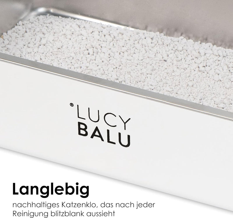 LucyBalu® Edelstahl Katzenklo geruchsfrei | grosse Katzentoilette aus Edelstahl | offenes Katzenklo