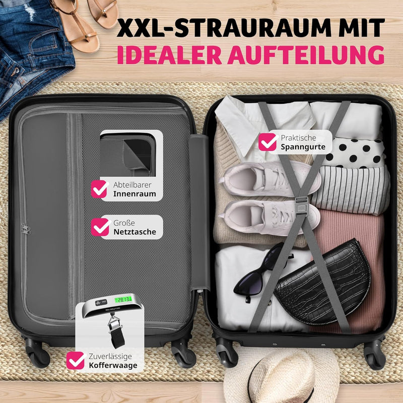 tectake® 3er Kofferset mit Kofferwaage & Kofferanhänger, Reisekoffer Set, ABS Hartschalenkoffer Set,