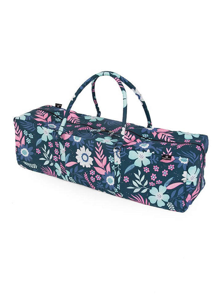 Yoga Studio Designte Yoga-Tasche – Blaue Blumen, 71 cm x 23 cm x 18 cm, bestickte Lotus-Baumwoll-Yog