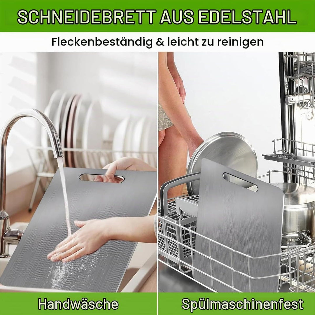 Titan Schneidebrett 46x30 cm, Schneidebrett Edelstahl, Schneidebrett Metall | Doppelseitiges, Lebens