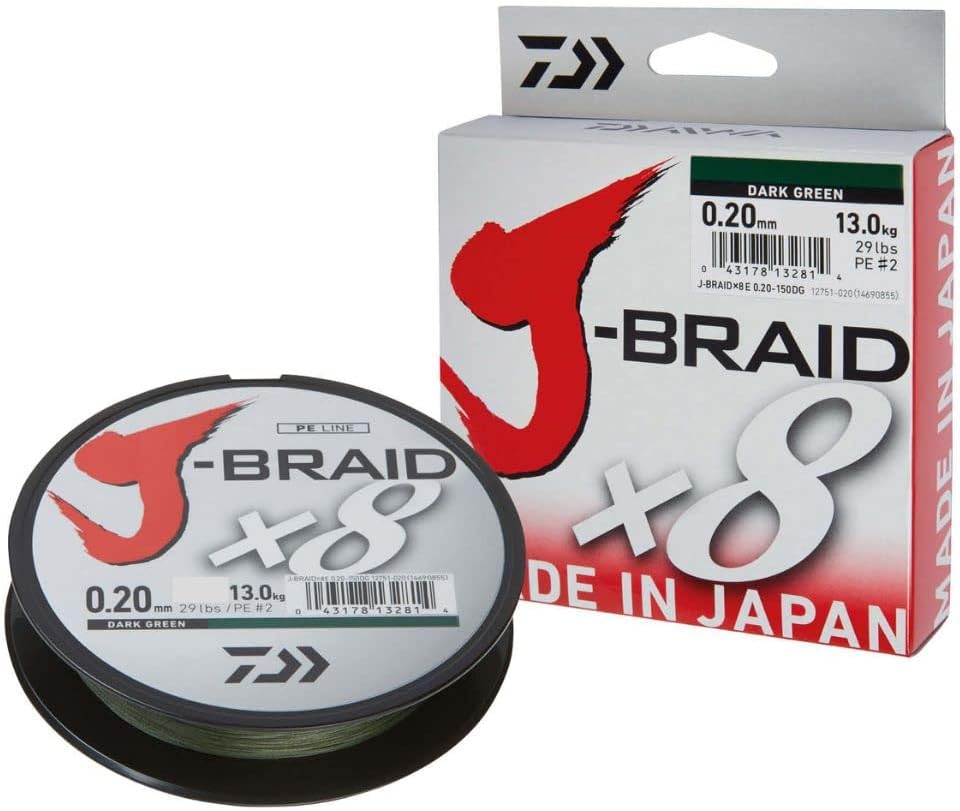 Daiwa 2 STK J-Braid 8 Braid 0.13mm, 8,0kg/18lbs, 300m dunkelgrün (Doppelpack)