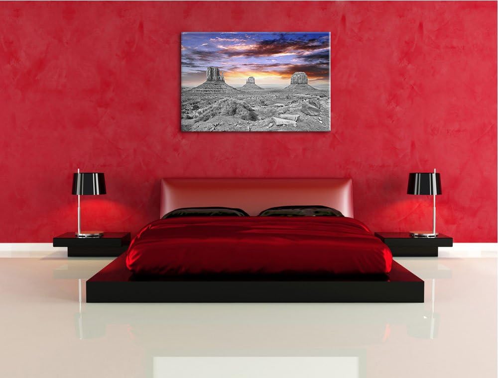 schöne Utah Monument Valley schwarz/weiss Format: 100x70 auf Leinwand, XXL riesige Bilder fertig ger
