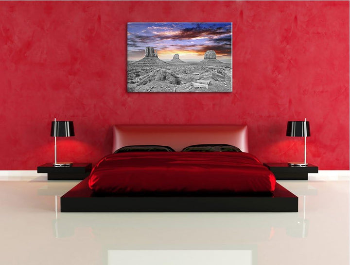 schöne Utah Monument Valley schwarz/weiss Format: 100x70 auf Leinwand, XXL riesige Bilder fertig ger