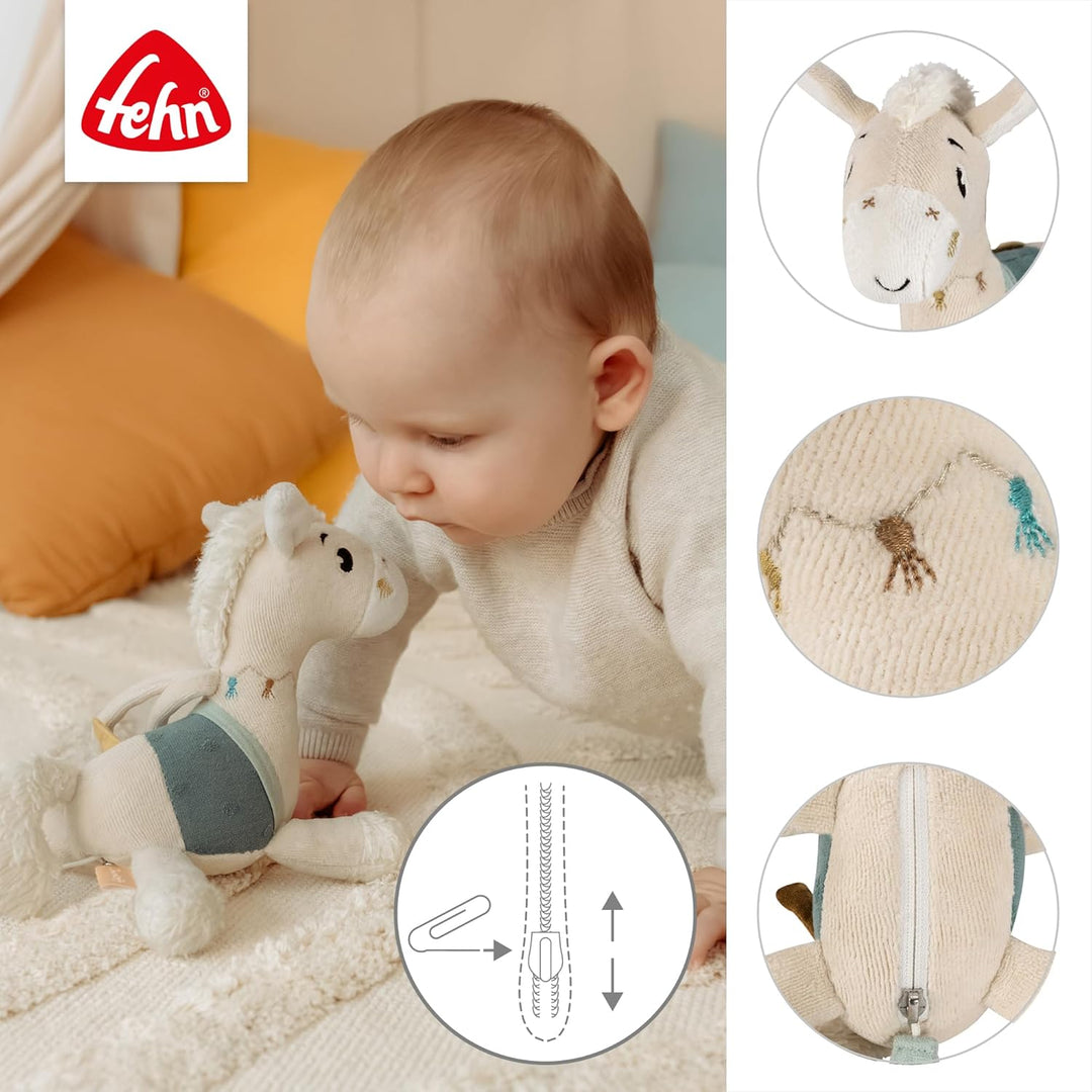 Fehn Mini-Spieluhr Pferd – Kuscheltier & Einschlafhilfe für Babys | Aufzieh-Spieluhr mit sanfter Mel
