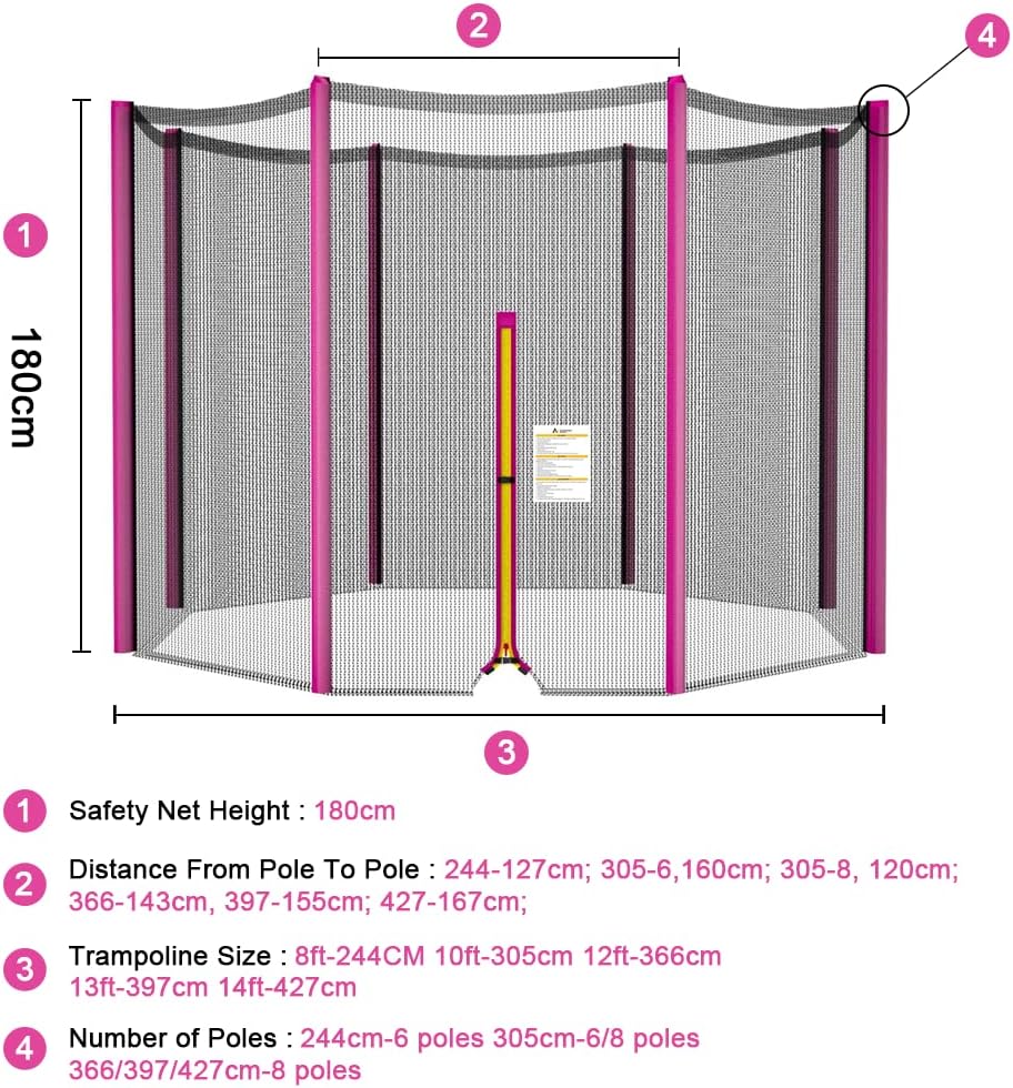 Trampolin Netz 244 305 366 397 427 cm, Ersatznetz Sicherheitsnetz für Trampolin Ø 244 305 366 397 42