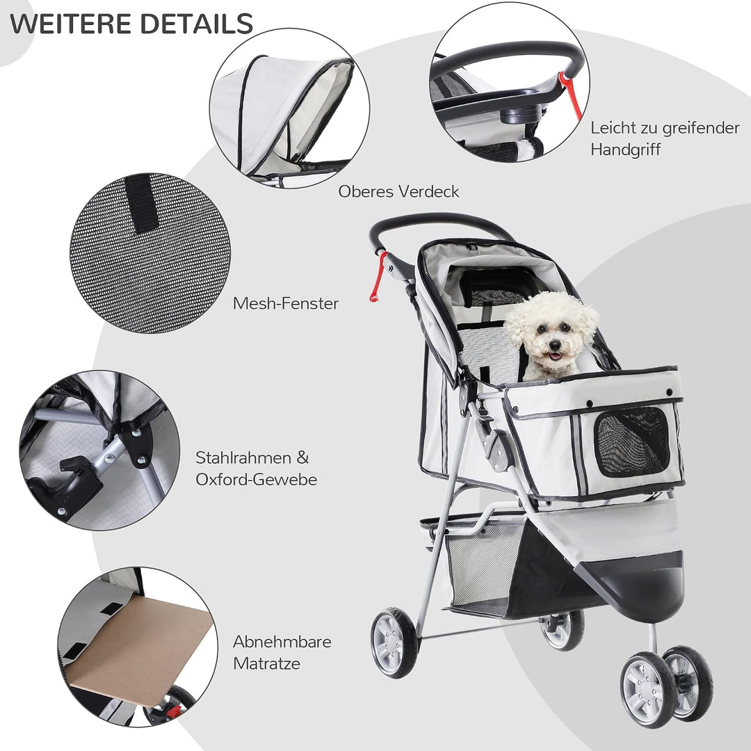 PawHut Hundewagen Hundebuggy Buggy Hunde Katzen Pet Stroller Hunde Buggy Grau grau 75L x 45B x 97H c